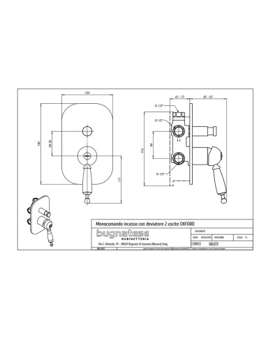 Bugnatese Oxford monocomando doccia incasso con deviatore scheda tecnica