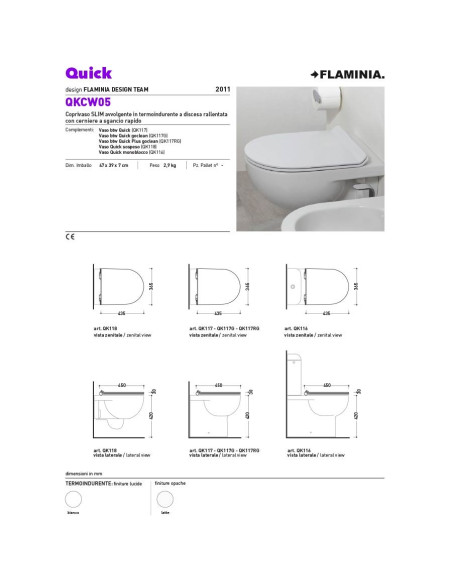 Ceramica Flaminia App filo muro vaso Goclean, bidet e coprivaso rallentato slim