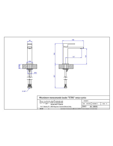 Bugnatese Tetris Monocomando lavabo senza scarico 9113S