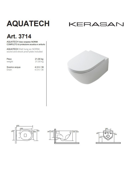Kerasan Aquatech Norim vaso sospeso e coprivaso slim rallentato