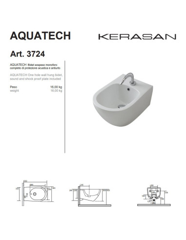Kerasan Aquatech sanitari sospesi vaso, bidet e coprivaso slim soft close