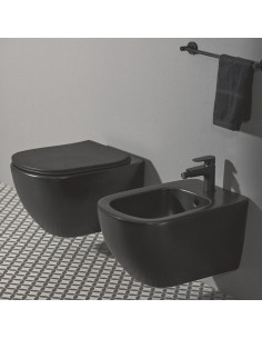 Sanitari sospesi Ideal Standard Tesi nero opaco vaso AquaBlade bidet e coprivaso rallentato