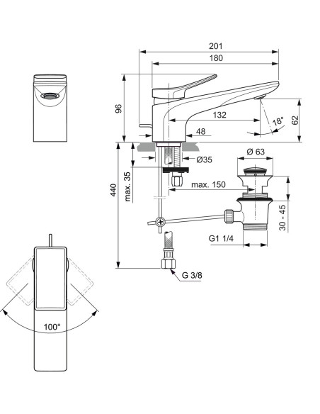 Ideal Standard CONCA miscelatore monocomando lavabo con scarico