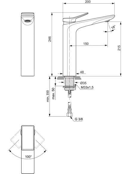 Ideal Standard CONCA miscelatore monocomando lavabo alto BC758AA