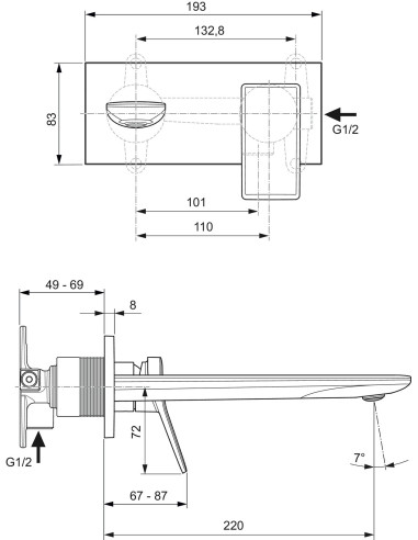 Ideal Standard CONCA miscelatore monocomando Lavabo a parete cm 22