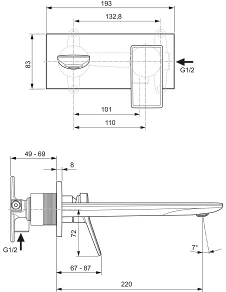 Ideal Standard CONCA miscelatore monocomando Lavabo a parete cm 22