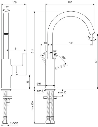 Ideal Standard JOY miscelatore monocomando lavabo a bocca alta senza scarico