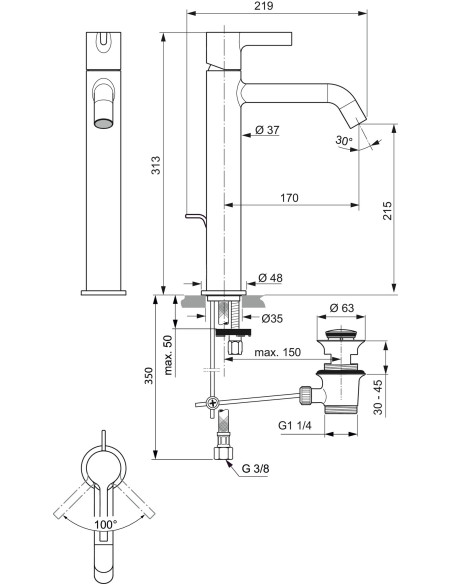Ideal Standard JOY miscelatore monocomando lavabo da appoggio con scarico