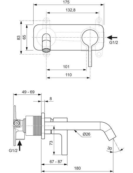 Ideal Standard JOY miscelatore monocomando Lavabo a parete cm 18