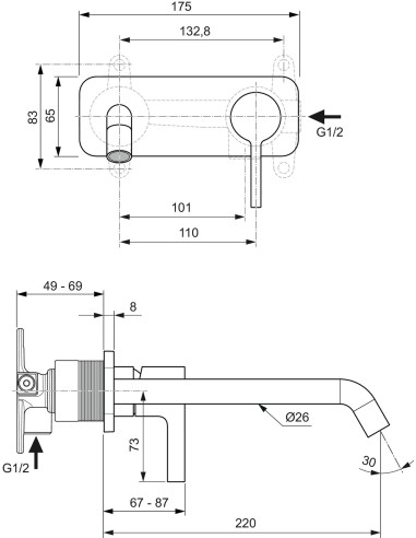 Ideal Standard JOY miscelatore monocomando Lavabo a parete cm 22