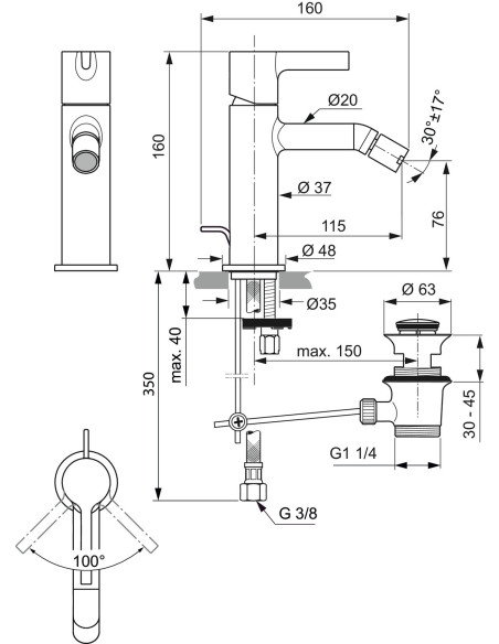 Ideal Standard JOY miscelatore monocomando bidet con scarico BC784AA