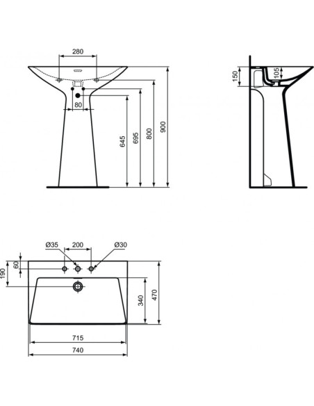Ideal Standard Tipo Z lavabo freestanding tre fori T442601