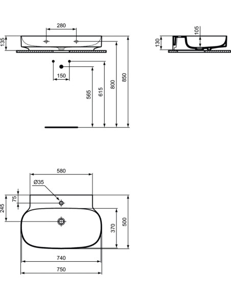 Ideal Standard Linda-X lavabo sospeso 75x50