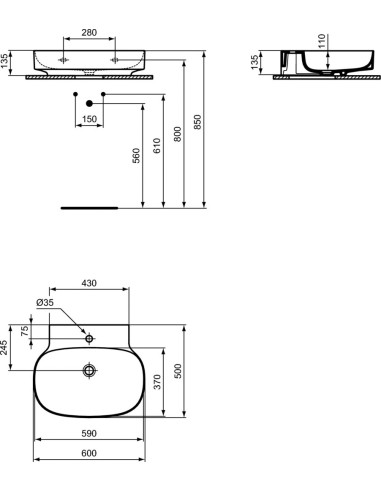 Ideal Standard Linda-X lavabo sospeso 60x50 T439301