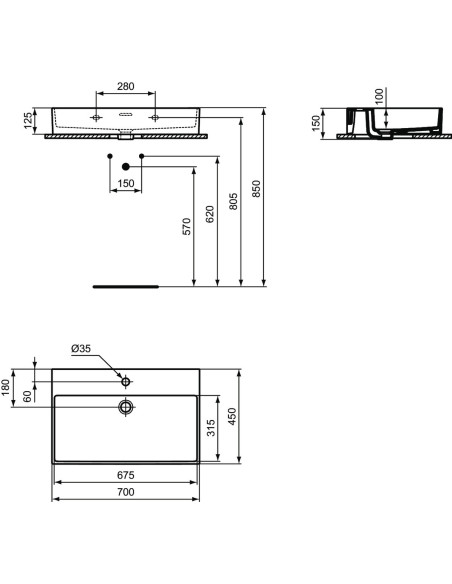 Ideal Standard Extra lavamani sospeso 70x45 T372801