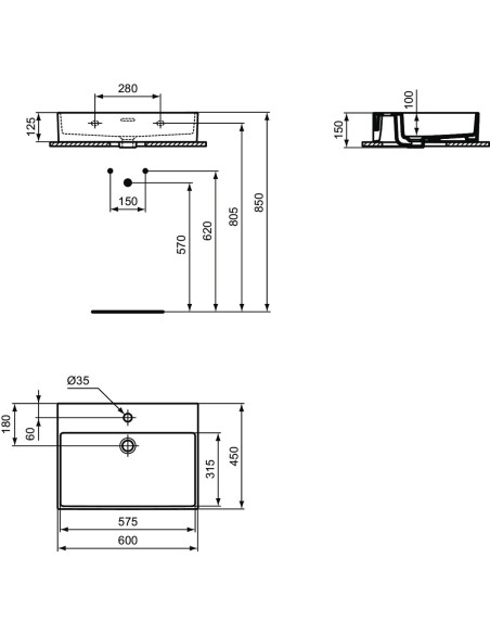 Ideal Standard Extra lavamani sospeso 60x45 T372701