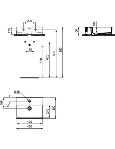 Ideal Standard Extra lavamani sospeso 45x35 T373201