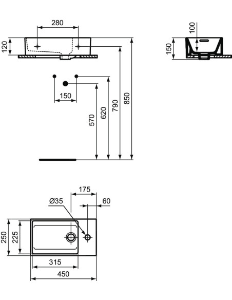 Ideal Standard Extra lavamani sospeso 45x35 T373401 T373401