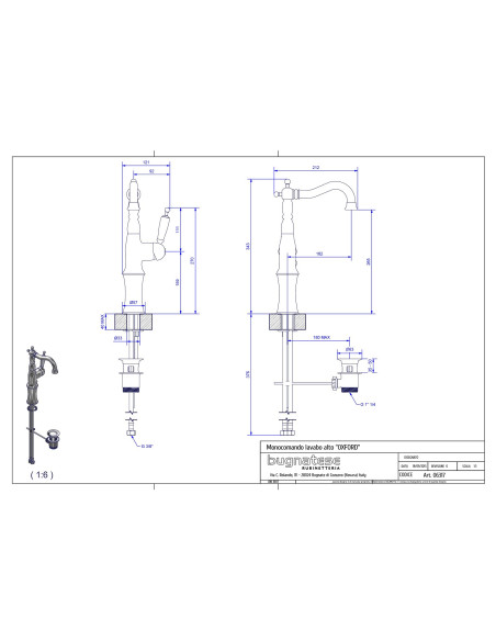 Bugnatese Oxford Monocomando lavabo con prolunga scarico automatico