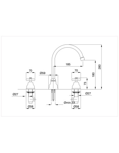 Bugnatese Old '800 Batteria lavabo canna girevole con scarico automatico
