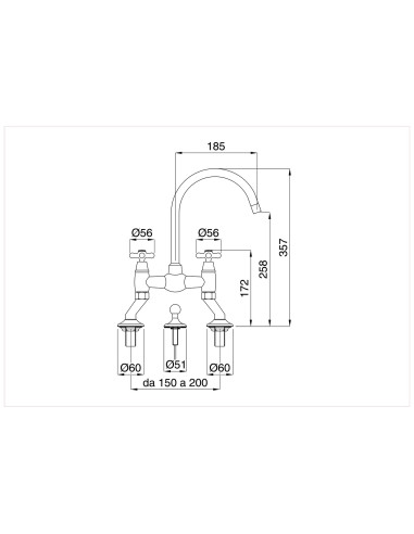 Bugnatese Old '800 Batteria lavabo a ponte con scarico automatico