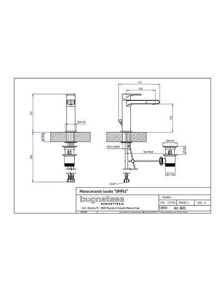 Bugnatese Simple Monocomando lavabo scarico automatico