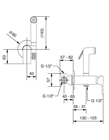 Bugnatese Monocomando per WC/bidet esterno con flessibile e doccetta con chiusura