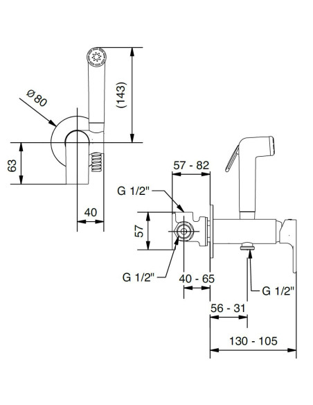 Bugnatese Monocomando per WC/bidet esterno con flessibile e doccetta con chiusura