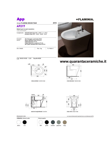 Ceramica Flaminia App filo muro vaso Goclean, bidet e coprivaso rallentato slim