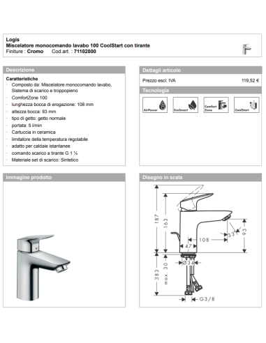Hansgrohe - 71100000 - Logis - Rubinetteria bagno - Quaranta Ceramiche