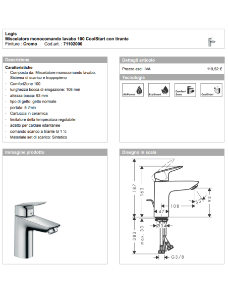 Hansgrohe - 71100000 - Logis - Rubinetteria bagno - Quaranta Ceramiche