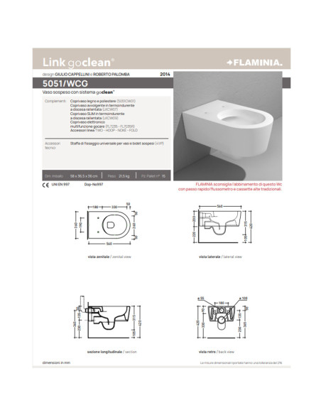 Flaminia Link vaso sospeso Goclean e coprivaso slim rallentato