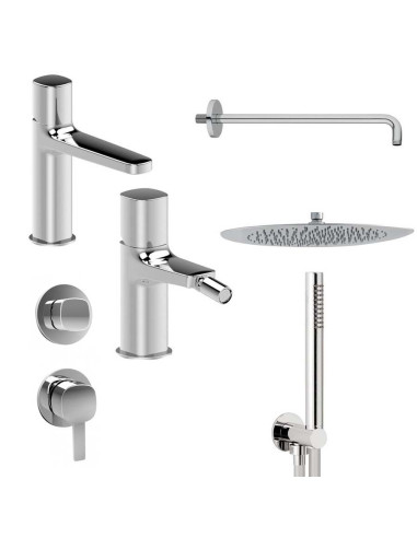 Fantini Lamè Miscelatore lavabo, bidet, incasso doccia, soffione doccia tondo 25 cm, braccio doccia e doccetta