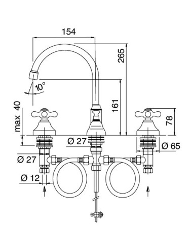 Zazzeri 800 Batteria lavabo collo girevole tre fori con vitone ceramico 180°