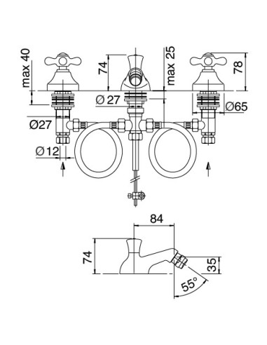 Zazzeri 800 Batteria Bidet tre fori con vitone ceramico 180° - Offerta