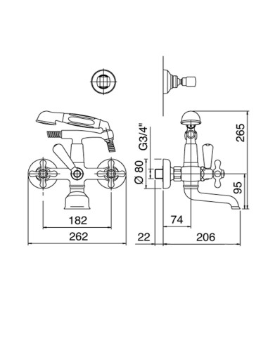 Zazzeri 800 Gruppo vasca esterno con attacco per doccetta a parete