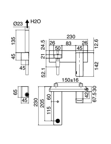 Zazzeri Qquadro Miscelatore vasca esterno duplex ½” con doccetta stilo