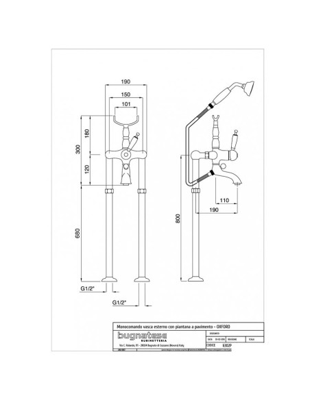 Bugnatese Oxford Monocomando vasca esterno con piantana a pavimento