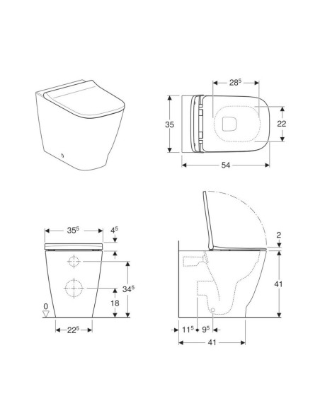 Vaso filo muro Rimfree Smyle Square Geberit 500.829.00.1