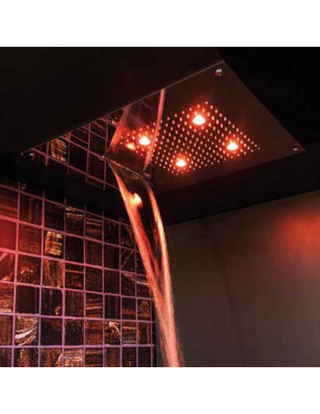 Soffione a parete con cromoterapia in acciaio inox 2 getti e 3 led