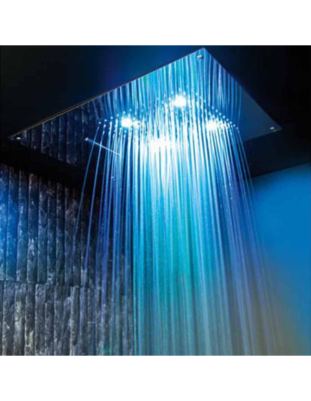 Soffione a parete con cromoterapia in acciaio inox 2 getti e 3 led