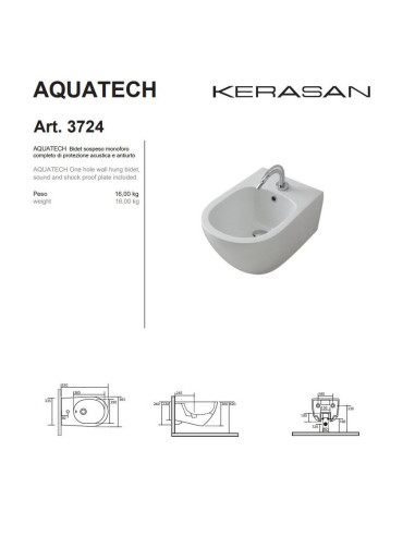 Sanitari sospesi Kerasan Aquatech Norim vaso bidet e coprivaso