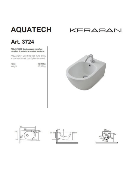 Sanitari sospesi Kerasan Aquatech Norim vaso bidet e coprivaso