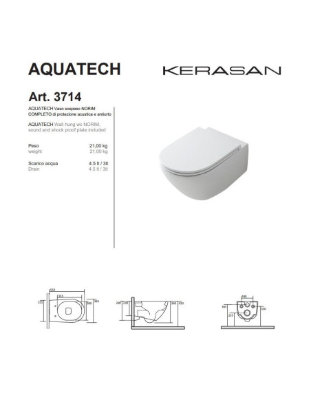 Sanitari sospesi Kerasan Aquatech Norim vaso bidet e coprivaso