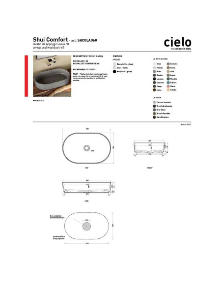 Lavabi Cielo - lavabo da appoggio Shui Comfort - Quaranta Ceramiche
