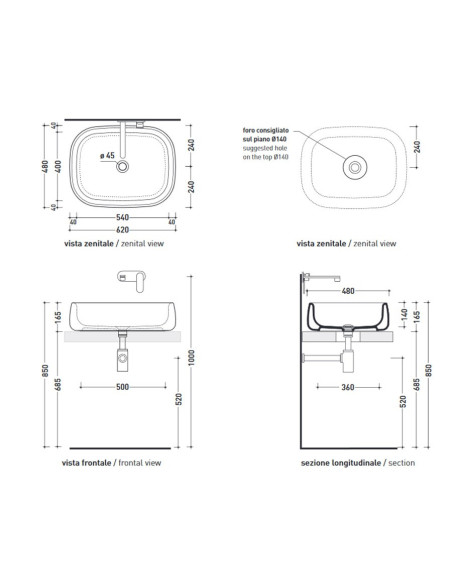 Flaminia Lavabo Bonola 60 da appoggio BN60A | Quaranta Ceramiche
