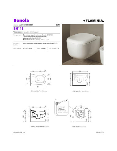 Flaminia Bonola vaso sospeso con coprivaso -BN118- Quaranta Ceramiche