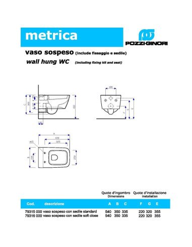 Pozzi Ginori Metrica sanitari sospesi senza brida 79356 - IN OFFERTA