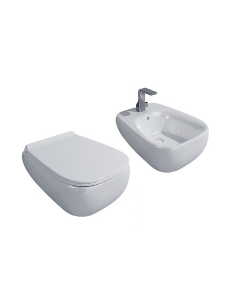 Sanitari sospesi Flaminia Fluo vaso goclean, bidet e coprivaso rallentato FU118G