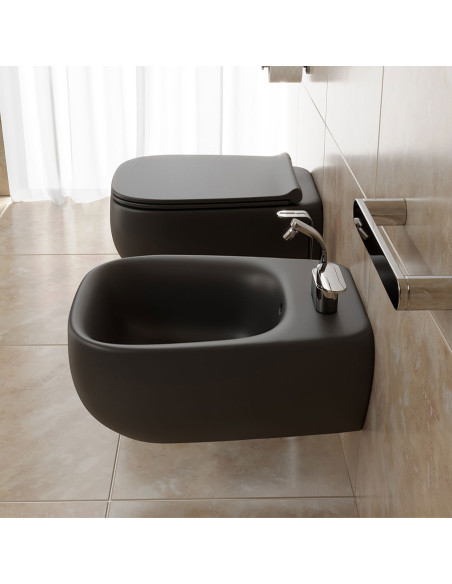 Sanitari sospesi Flaminia Fluo carbone vaso, bidet e coprivaso FU118G
